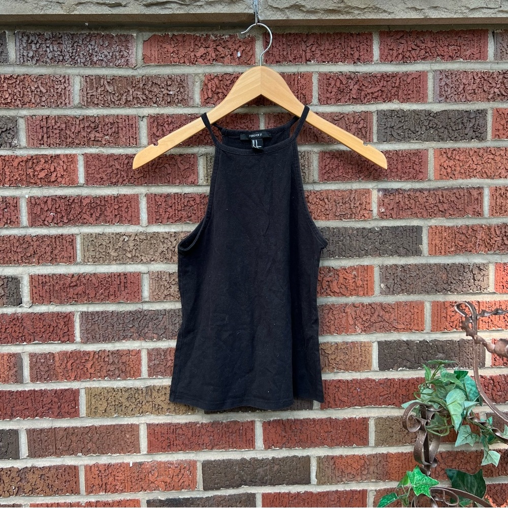 Forever 21 Black Cut In Halter Tank Top